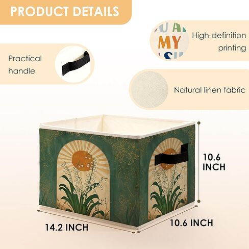 Emerald Green Boho Sun Lily of the Valley Storage Bins Box, Mystical Folk Flower Botanical Foldable Baskets Organizer with Handles for Bedroom Bathroom Home Clothes Toys Books in Saudi Arabia