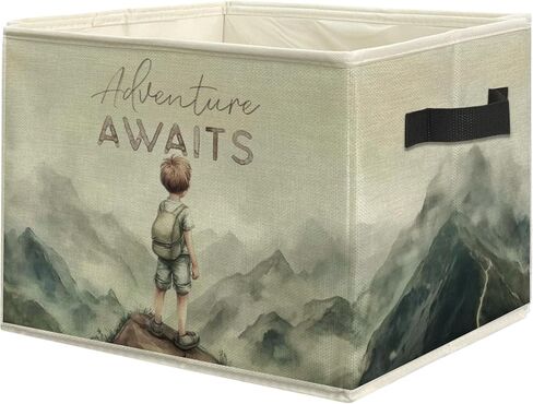 Adventure Awaits Boy Nursery Storage Bins, Watercolor Mountain Collapsible Storage Box Laundry Basket with Handle for Boys Bedroom Bathroom Playroom Nursery Clothes Toys Books in Kuwait