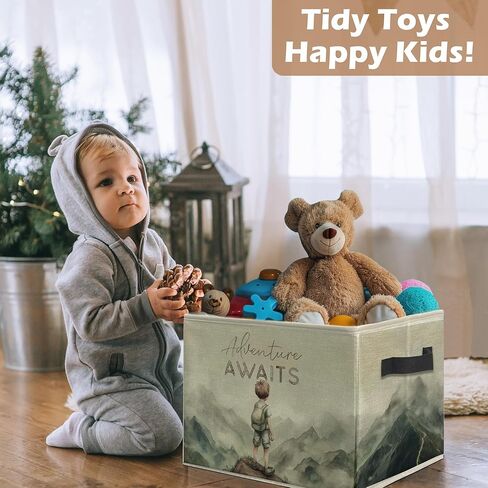 Adventure Awaits Boy Nursery Storage Bins, Watercolor Mountain Collapsible Storage Box Laundry Basket with Handle for Boys Bedroom Bathroom Playroom Nursery Clothes Toys Books in Kuwait