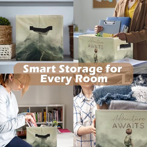 Adventure Awaits Boy Nursery Storage Bins, Watercolor Mountain Collapsible Storage Box Laundry Basket with Handle for Boys Bedroom Bathroom Playroom Nursery Clothes Toys Books in Kuwait