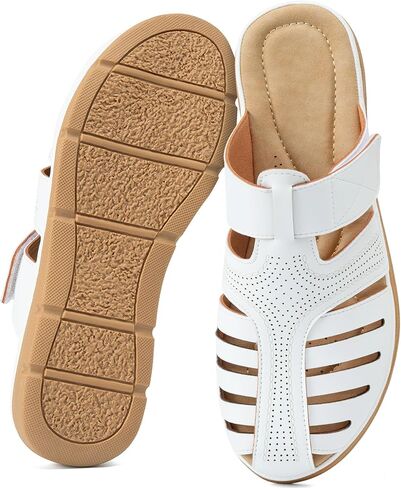 Womens Clogs Mules Shoes: Comfortable Closed Toe 2026 Dressy Summer Flat Sandals Casual Slip On Fisherman Walking Sandal White Size 7.5 in Kuwait