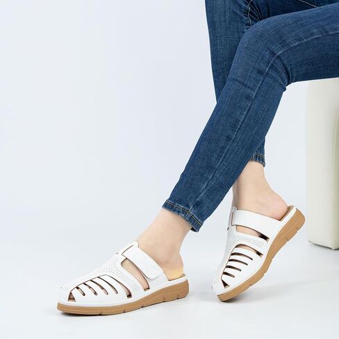 Womens Clogs Mules Shoes: Comfortable Closed Toe 2026 Dressy Summer Flat Sandals Casual Slip On Fisherman Walking Sandal White Size 7.5 in Kuwait