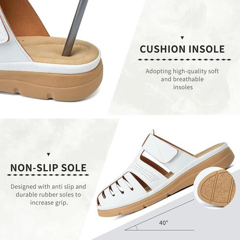 Womens Clogs Mules Shoes: Comfortable Closed Toe 2026 Dressy Summer Flat Sandals Casual Slip On Fisherman Walking Sandal White Size 7.5 in Kuwait