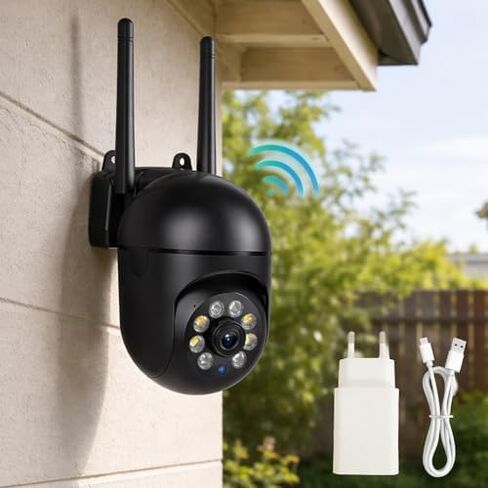 كاميرا أمان لاسلكية خارجية/داخلية مقاومة للماء مع دوران/إمالة 360 درجة، كاميرا WiFi خارجية بدقة 2K 3 ميجابكسل، صوت ثنائي الاتجاه، رؤية ليلية ملونة، تخزين SD/سحابي/تحكم في التطبيقات، مع قابس الاتحاد الأوروبي، أسود in Kuwait