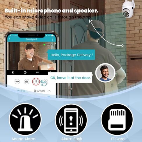 كاميرا أمان لاسلكية خارجية/داخلية مقاومة للماء مع دوران/إمالة 360 درجة، كاميرا WiFi خارجية بدقة 2K 3 ميجابكسل، صوت ثنائي الاتجاه، رؤية ليلية ملونة، تخزين SD/سحابي/تحكم في التطبيقات، مع قابس الاتحاد الأوروبي، أسود in Kuwait