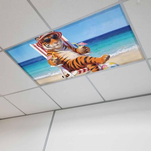 Funny Tiger Summer Beach Fluorescent Light Covers for Ceiling Lights 4x2 feet,4 Pack Magnetic Light Filters for Classroom,Blue Sand Vacations Fluorescent Lamp Shade Panel for Office School Drop Home in Saudi Arabia