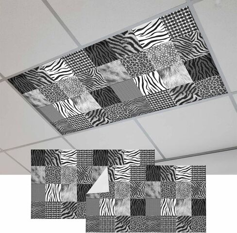 Animal Fur Print Fluorescent Light Covers for Ceiling Lights 4x2 feet,2 Pack Magnetic Light Filters for Classroom,Grey Black Giraffe Zebra Striped Plaid Fluorescent Lamp Shade Panel for Office School in Saudi Arabia