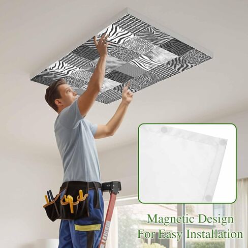 Animal Fur Print Fluorescent Light Covers for Ceiling Lights 4x2 feet,2 Pack Magnetic Light Filters for Classroom,Grey Black Giraffe Zebra Striped Plaid Fluorescent Lamp Shade Panel for Office School in Saudi Arabia