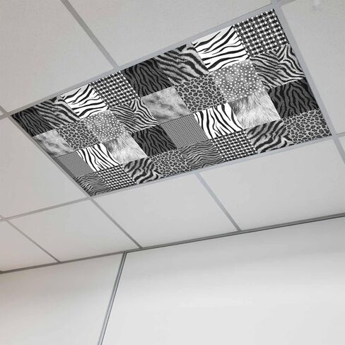 Animal Fur Print Fluorescent Light Covers for Ceiling Lights 4x2 feet,2 Pack Magnetic Light Filters for Classroom,Grey Black Giraffe Zebra Striped Plaid Fluorescent Lamp Shade Panel for Office School in Saudi Arabia
