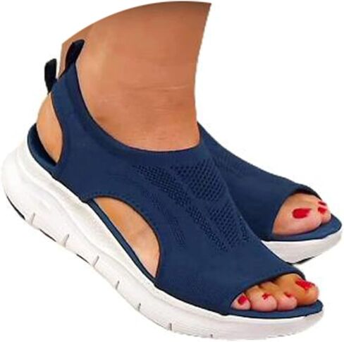 Women's Wedge Sandals with Mesh Upper Open Toe Elastic Slip on Slingback Comfort Platform Washable Orthopedic with Arch Support Slide Sport Sandals Walking Slippers,Blue,US8/EU39 in Saudi Arabia