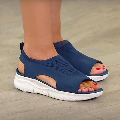 Women's Wedge Sandals with Mesh Upper Open Toe Elastic Slip on Slingback Comfort Platform Washable Orthopedic with Arch Support Slide Sport Sandals Walking Slippers,Blue,US8/EU39 in Saudi Arabia