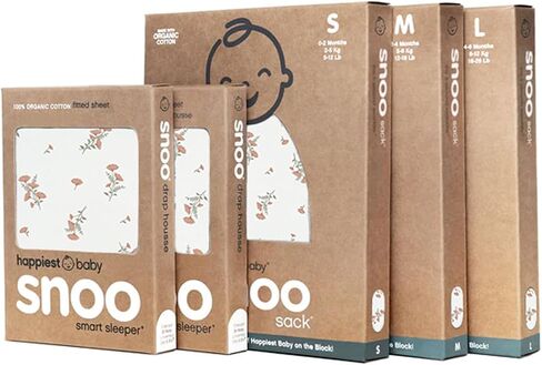 مجموعة Happiest Baby The Big Bundle مصنوعة من القطن العضوي بنسبة 100% - تتضمن 3 أكياس SNOO و2 ملاءة سرير SNOO المجهزة (زهور برية عاجية) in Kuwait