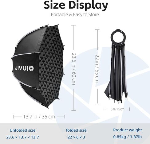 23.6"/60cm Octagonal Softbox, Quick Release Bowens Mount Softbox with Honeycomb Grid & Diffusers, Portable Deep Parabolic Light Modifier for Godox Aputure Amaran COB Video Light Studio Portrait in Kuwait
