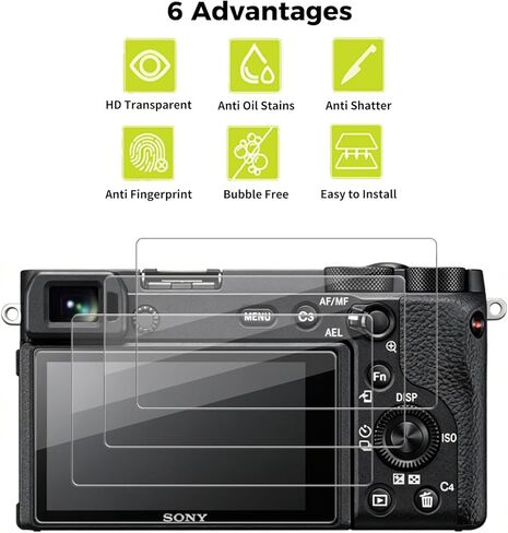 4 عبوات لهاتف Sony Alpha A6600، A6100، A6400، A6000، A6300، A5000، NEX-7، NEX-6 واقي شاشة الكاميرا، زجاج مقسى فائق النحافة 0.3 مم بصلابة 9H، تغطية كاملة، فيلم شاشة LCD، مضاد للخدش in Kuwait