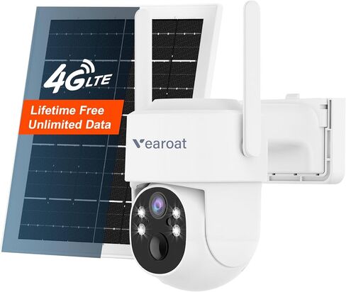 4G LTE Cellular Security Camera Upgraded, Lifetime Free Unlimited Data, Built-in VSIM Card, 360° Live View, AI PIR Motion Sensor Detection, Solar Powered Wireless Outdoor in Kuwait