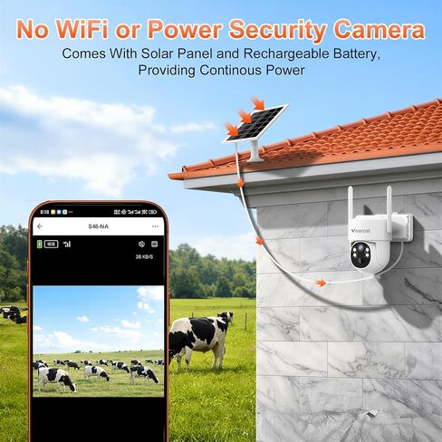 4G LTE Cellular Security Camera Upgraded, Lifetime Free Unlimited Data, Built-in VSIM Card, 360° Live View, AI PIR Motion Sensor Detection, Solar Powered Wireless Outdoor in Kuwait