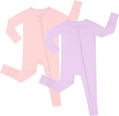 JunNeng Rayon من Bamboo Baby Boy Pajamas، رومبير للنوم بسحاب في اتجاهين مع قفازات قابلة للطي، ملابس نوم غير قابلة للانزلاق L وردي + L أرجواني 12-18 شهرًا in Kuwait