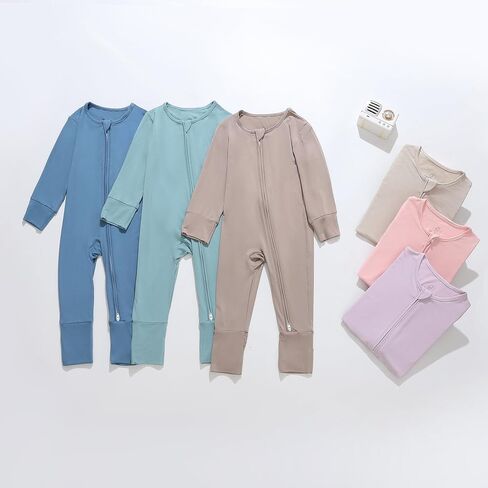 JunNeng Rayon من Bamboo Baby Boy Pajamas، رومبير للنوم بسحاب في اتجاهين مع قفازات قابلة للطي، ملابس نوم غير قابلة للانزلاق L وردي + L أرجواني 12-18 شهرًا in Kuwait