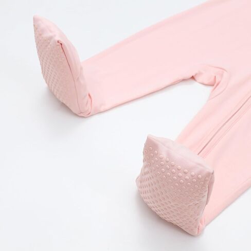 JunNeng Rayon من Bamboo Baby Boy Pajamas، رومبير للنوم بسحاب في اتجاهين مع قفازات قابلة للطي، ملابس نوم غير قابلة للانزلاق L وردي + L أرجواني 12-18 شهرًا in Kuwait