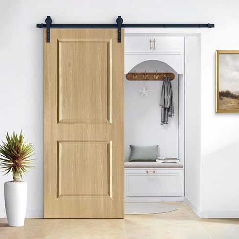31 in. x 81 in. 2 Panel Hollow Core Oak Finished PVC Composite Interior Sliding Barn Door with Hardware Kit in Saudi Arabia