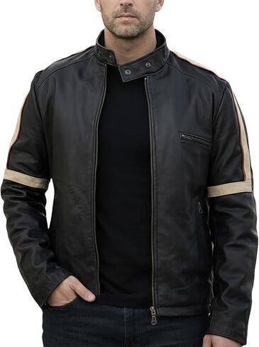 Mens Ray Cruise War Worlds Vintage Cafe Racer Biker Leather Jacket Brown/Black in Saudi Arabia