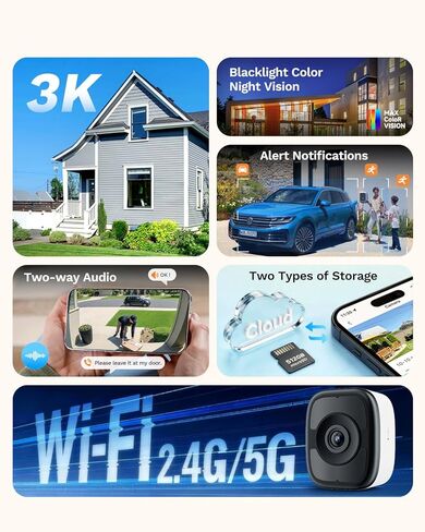 LongPlus 5MP 3K Magnetic Window Camera with Night Vision, 2.4&5GHz WiFi Safeview Window Security Camera, Indoor Window Camera for Home Security, 24/7 Recording, Human/Car Detection,Two-Way Audio in Kuwait