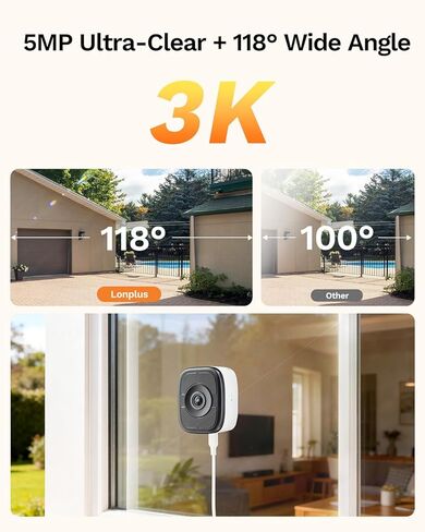 LongPlus 5MP 3K Magnetic Window Camera with Night Vision, 2.4&5GHz WiFi Safeview Window Security Camera, Indoor Window Camera for Home Security, 24/7 Recording, Human/Car Detection,Two-Way Audio in Kuwait