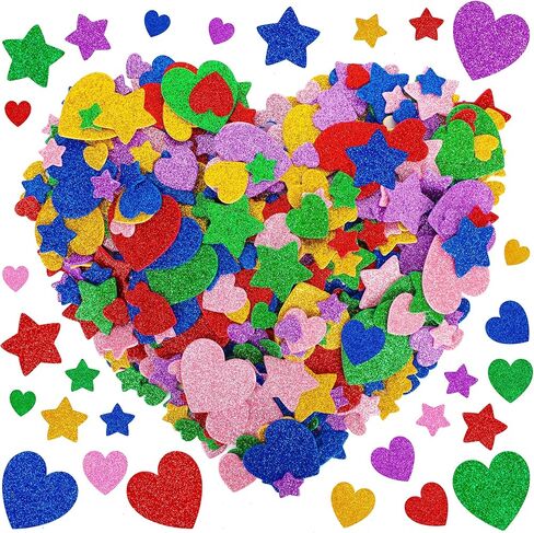 300 PCS Foam Stickers, Colorful Heart Stickers Glitter Star Heart Stickers, Self Adhesive Arts Craft Mini Star Bulk for Valentine Crafts DIY Greeting Card Envelopes Scrapbooking in Saudi Arabia