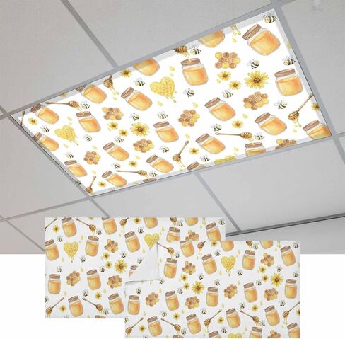 Yellow Flowers Fluorescent Light Covers for Ceiling Lights 4x2 feet,3 Pack Magnetic Light Filters for Classroom,Funny Cartoon Honey Bees Buffalo Plaid Fluorescent Lamp Shade Panel for Office School in Kuwait