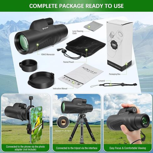 10x42 K9 Prism Waterproof Monocular Telescope for Wildlife Bird Watching Hunting Camping Travel Secenery in Kuwait
