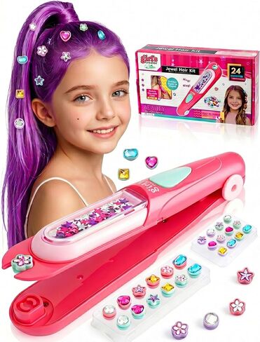 DreUPre Hair Gem Stamper Kit – Reusable Hair Bedazzler with Bling Hair Gems, Easy Press-On Hair Rhinestones for Girls, Kids & Teens, Fun DIY Gift for Parties & Holidays (Pink) in Saudi Arabia