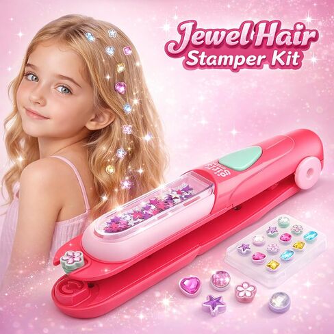 DreUPre Hair Gem Stamper Kit – Reusable Hair Bedazzler with Bling Hair Gems, Easy Press-On Hair Rhinestones for Girls, Kids & Teens, Fun DIY Gift for Parties & Holidays (Pink) in Saudi Arabia