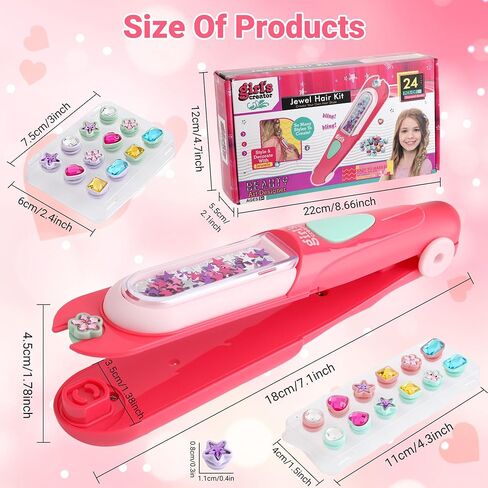 DreUPre Hair Gem Stamper Kit – Reusable Hair Bedazzler with Bling Hair Gems, Easy Press-On Hair Rhinestones for Girls, Kids & Teens, Fun DIY Gift for Parties & Holidays (Pink) in Saudi Arabia