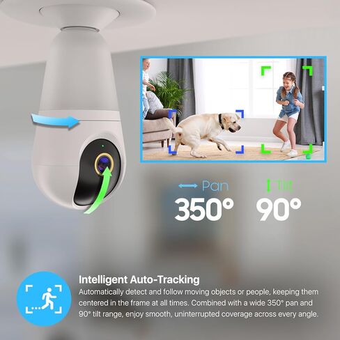 كاميرا Amcrest Link 4MP Light Bulb WiFi داخلية/خارجية، كشف الإنسان، 90.5 درجة FOV، عموم/إمالة، IP45، لون ليلي AI، كاميرا مزدوجة النطاق 2.4 جيجا هرتز/5 جيجا هرتز، تدعم تخزين MicroSD حتى 128 جيجابايت in Kuwait