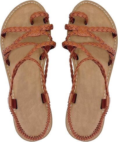 Women's Flat Slip On Lace Up Sandals Open Toe Comfortable Ankle Strap Raffia Gladiator Shoes in Kuwait