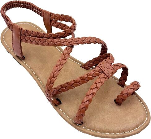 Women's Flat Slip On Lace Up Sandals Open Toe Comfortable Ankle Strap Raffia Gladiator Shoes in Kuwait