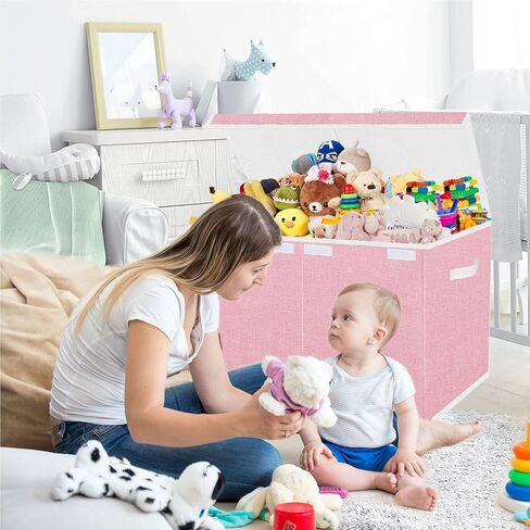 Pantryily Toy Storage Box for Girls, Large Kids Toy Chest Boxes Organizers and Storage with Lids & Handles for Nursery,Playroom 24.5"x13"x16"(Pink) in Saudi Arabia
