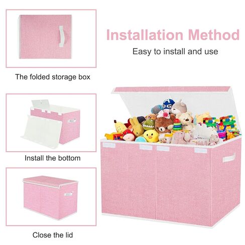 Pantryily Toy Storage Box for Girls, Large Kids Toy Chest Boxes Organizers and Storage with Lids & Handles for Nursery,Playroom 24.5"x13"x16"(Pink) in Saudi Arabia