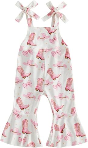 Emmababy Toddler Baby Girl Bell Bottom Romper Bee Overalls Floral Flare Pants Adjustable Strap Western Jumpsuit Kids Clothes in Saudi Arabia