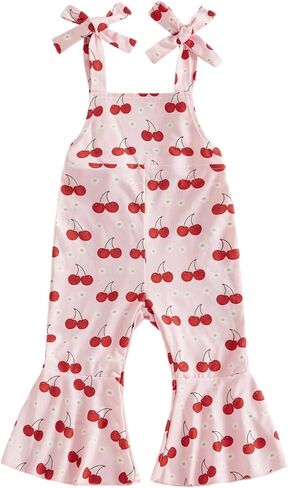Emmababy Toddler Baby Girl Bell Bottom Romper Bee Overalls Floral Flare Pants Adjustable Strap Western Jumpsuit Kids Clothes in Saudi Arabia