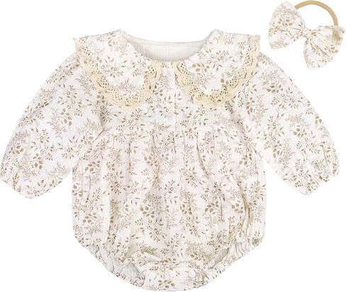 Baby Girls Long Sleeve Rompers And Headband Newborn Girl Bodysuit Doll Collar Jumpsuit One Piece Outfit in Saudi Arabia