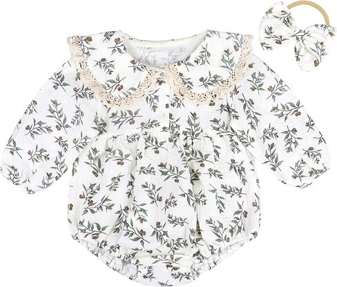 Baby Girls Long Sleeve Rompers And Headband Newborn Girl Bodysuit Doll Collar Jumpsuit One Piece Outfit in Saudi Arabia