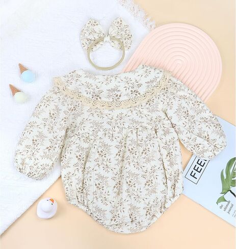 Baby Girls Long Sleeve Rompers And Headband Newborn Girl Bodysuit Doll Collar Jumpsuit One Piece Outfit in Saudi Arabia