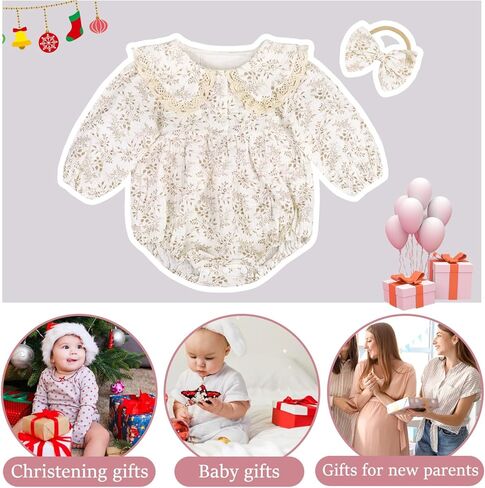 Baby Girls Long Sleeve Rompers And Headband Newborn Girl Bodysuit Doll Collar Jumpsuit One Piece Outfit in Saudi Arabia
