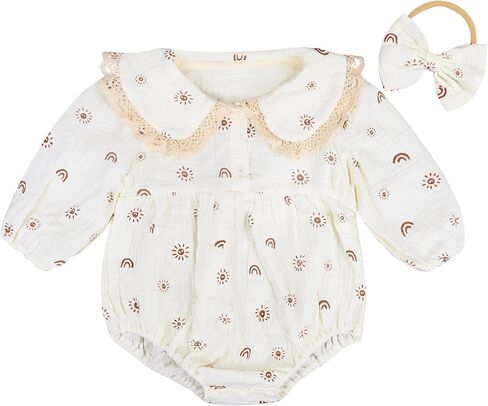 Baby Girls Long Sleeve Rompers And Headband Newborn Girl Bodysuit Doll Collar Jumpsuit One Piece Outfit in Saudi Arabia
