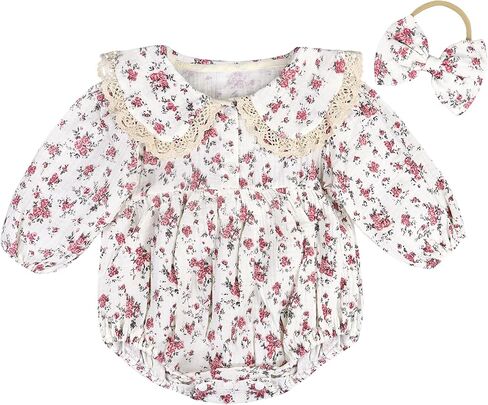 Baby Girls Long Sleeve Rompers And Headband Newborn Girl Bodysuit Doll Collar Jumpsuit One Piece Outfit in Saudi Arabia
