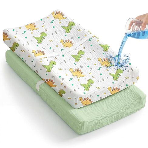 2 Pack Waterproof Muslin Changing Pad Cover with Safety Strap Hole, TPU Leakproof Protection Soft Muslin Baby Changing Table Covers for Boys & Girls, Fits 32" x 16" Changing Pad,Pink Blossom in Saudi Arabia