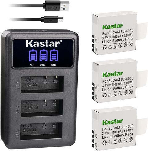 Kastar بطارية 3 حزمة وشاحن LCD مزدوج لـ Eken PG1050 & Eken H8 Eken H8 Pro H8R Eken H9 Eken H9R EKO Full HD 1080p WiFi EKO HD 720p EKO Ultra HD 4K WiFi Evolveo MiniDVR DV Evolveo Sportcam A8 in Kuwait