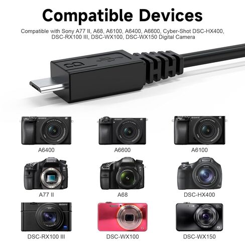 سلك كابل شاحن نقل البيانات USB VMC-MD4 بديل متوافق مع Sony A77 II، A68، A6100، A6400، A6600، Cyber-Shot DSC-HX400، DSC-RX100 III، DSC-WX100، DSC-WX150 كاميرا رقمية، 3.3FT in Kuwait