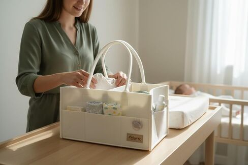 Diaper Caddy Organizer, Portable Nursery Storage Basket with Handles and Removable Dividers, Felt Baby Organizer for Diapers, Wipes, Toys and Essentials in Kuwait